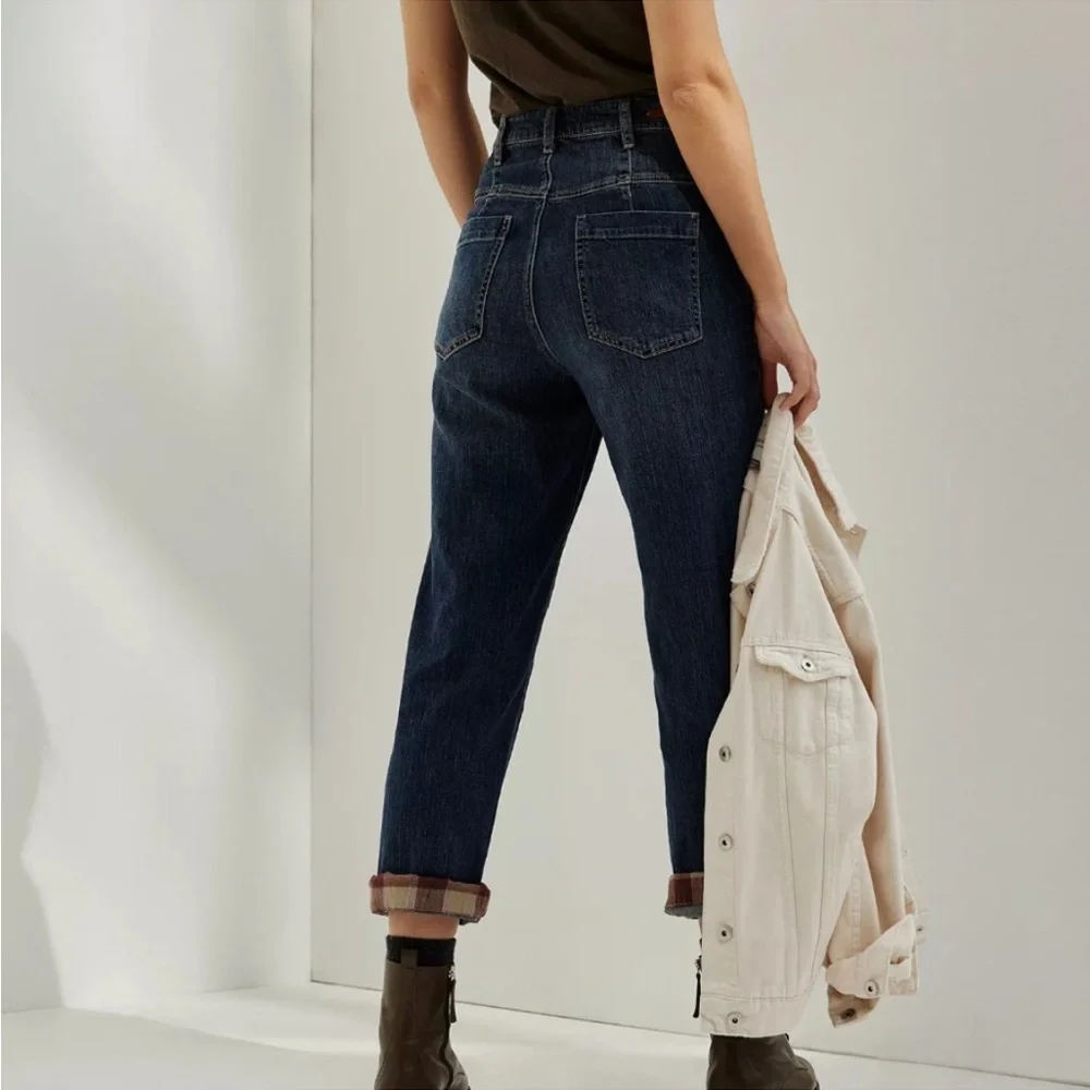NWOT Anthropologie Pilcro Hi-Rise Plaid Trimmed Cropped Boyfriend Jeans - Picture 4 of 14